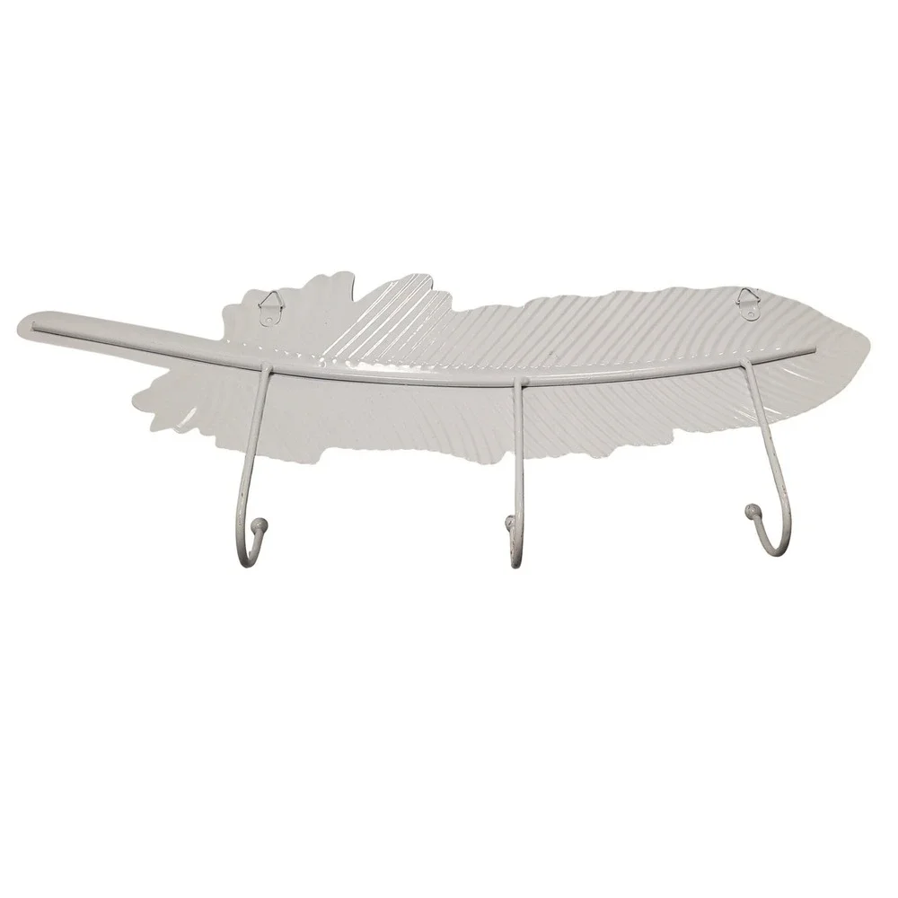 White Gold Feather Wall Hook‎ Holder Organizer Hanger Key Rack Decor